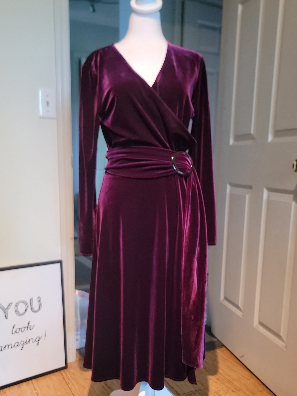 Talbots Velvet Wrap Midi Dress in Deep Plum Size 8